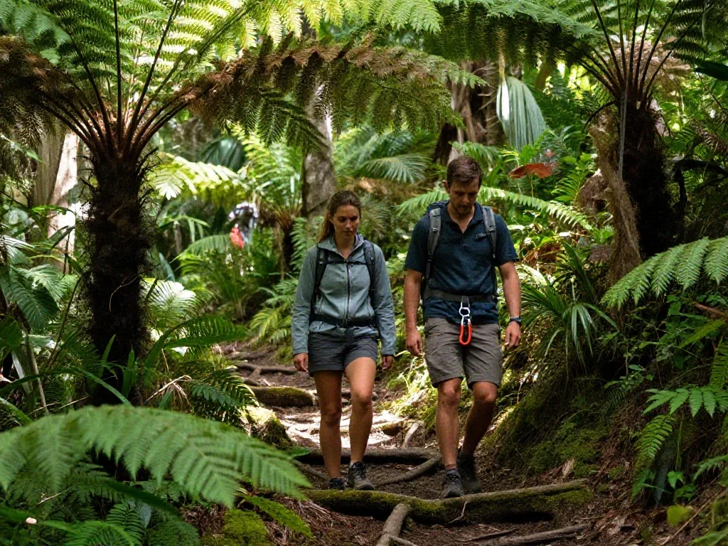 Deux randonneurs explorent un sentier tropical, illustrant l'immersion nécessaire avant de faire un choix.